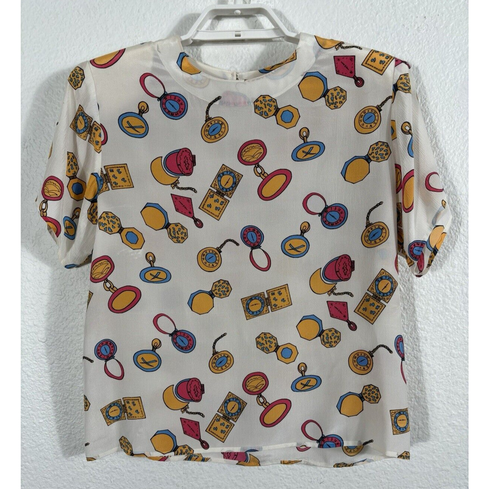 Vintage Anna & Frank Top Womens Large Silk Clocks‎ Watch Short Sleeve Multicolor